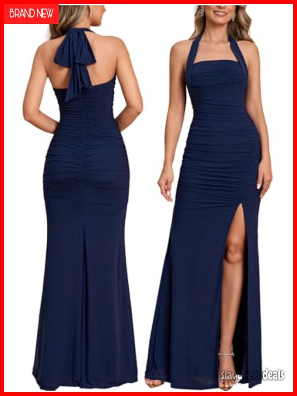 Women Halter Tie High Slit Wedding Guest Maxi Dress Sleeveless Formal